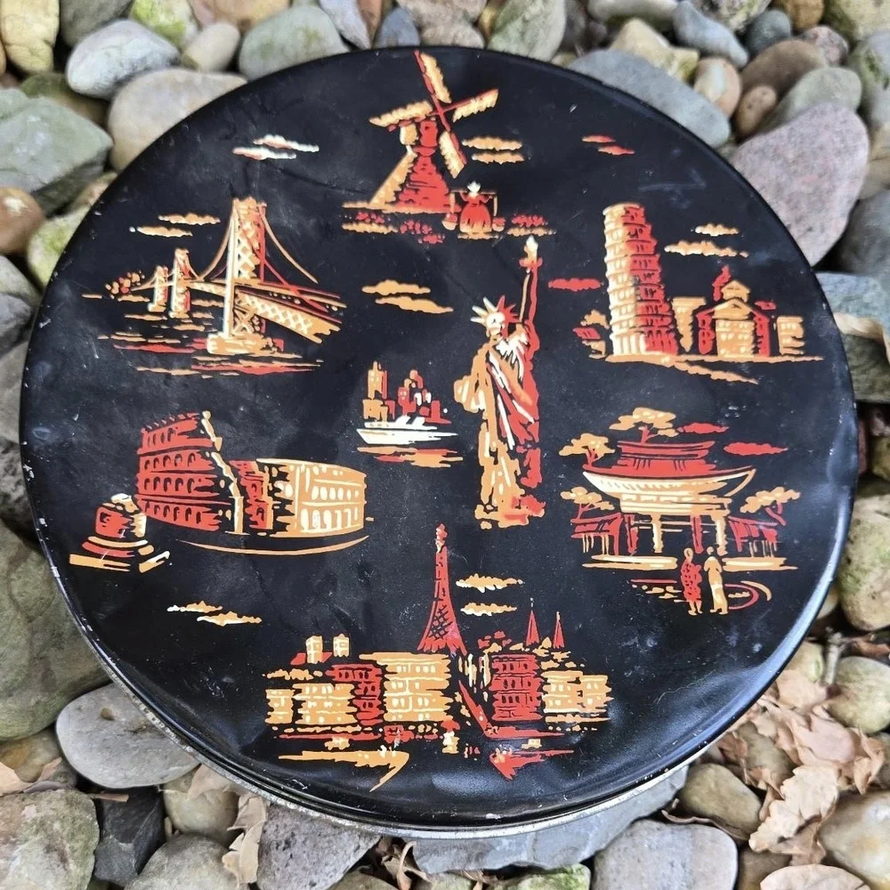 Vintage Souvenir Tin Collectible‎ World Travel Landmark Storage Container
